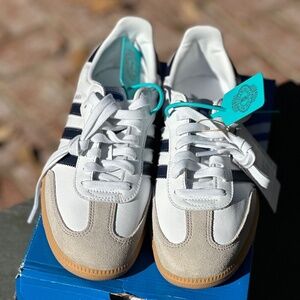 Brand New! White/Navy Adidas Sambas